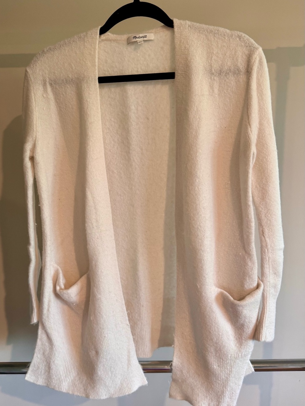 Madewell Ivory Open-Front Pocket Cardigan